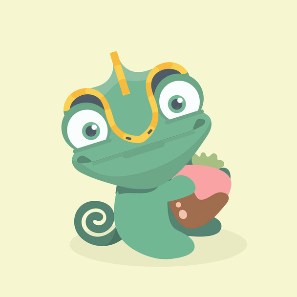 Cute chameleon with dessert cartoon - Vektor, obrázek