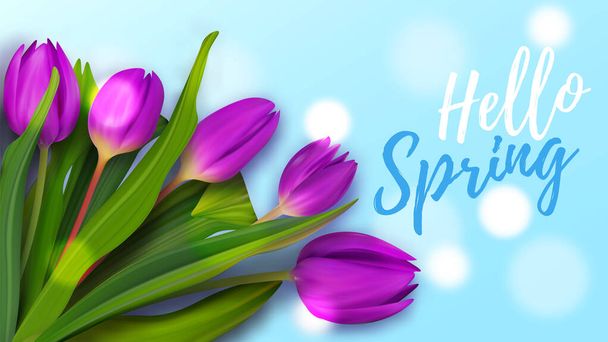 Tulip bouquet to spring banner. Colorful brochure nice background. - Вектор,изображение