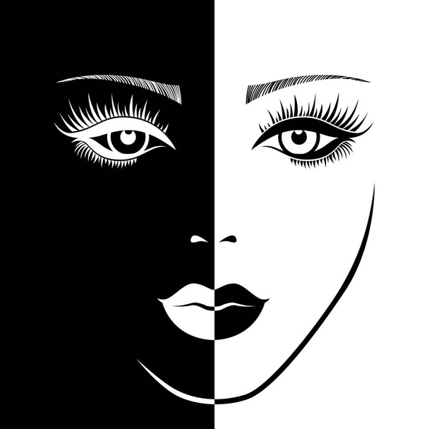 Face of beautiful woman in negative and positive space - Vector, Imagen