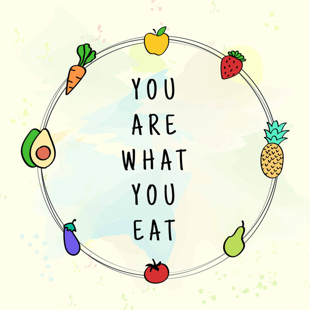 Eres lo que comes. Conjunto de iconos de comida saludable con fondo acuarela. Vector
 - Vector, imagen