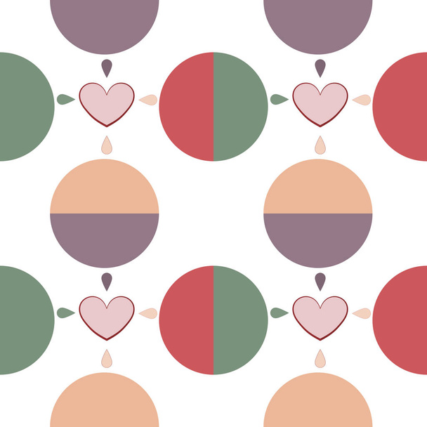 colorful circle ,pink heart and water drop seamless pattern, vector illustration. - Vektör, Görsel