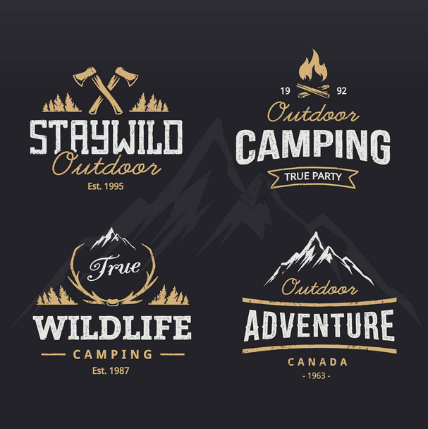Camping and mountain emblem set - Vektör, Görsel