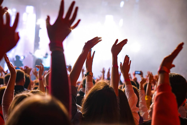 crowd cheering and hands raised at a live music concert - Photo, Image