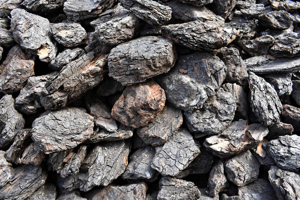 Een stapel droge bruinkool klaar voor verwarming in de winter - Foto, afbeelding