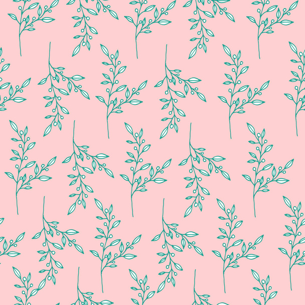 Vector pink and green seamless floral pattern with spring leaves - Vector, Image