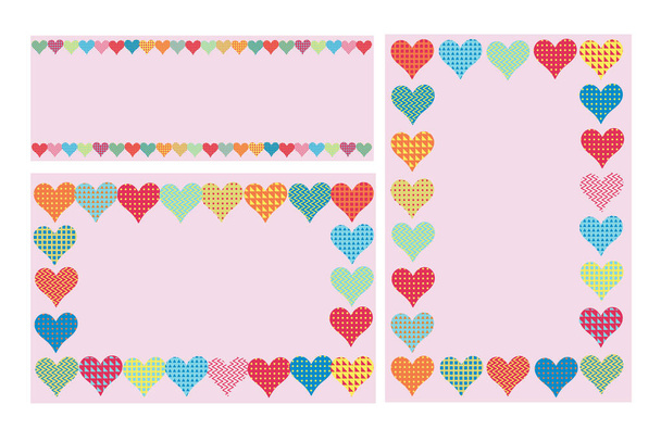 Рамка с сердцами на День Святого Валентина. Розовый фон. Можно использовать для меню, поздравительной открытки, приглашения. Пространство для текста. Набор рамок. Вертикальный и горизонтальный формат
 - Вектор,изображение