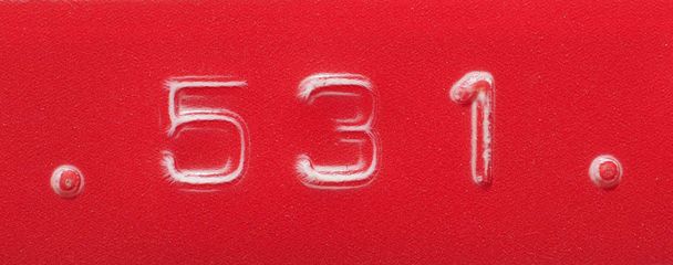 Number 531 label made with red embossing tape - Photo, Image
