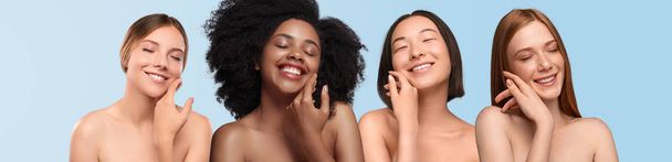Multiethnic young ladies enjoying clean skin - Fotoğraf, Görsel