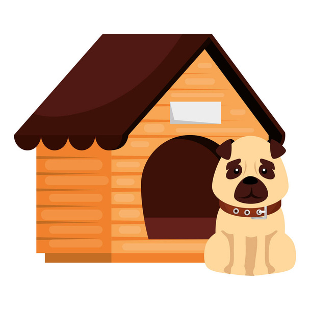hond met huis houten geïsoleerde icoon - Vector, afbeelding