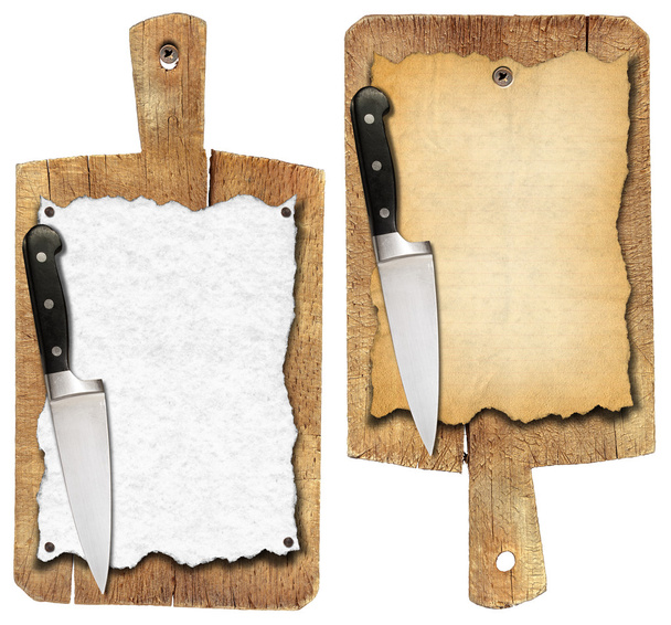 Cuaderno viejo Tablas de corte y cuchillo
 - Foto, Imagen