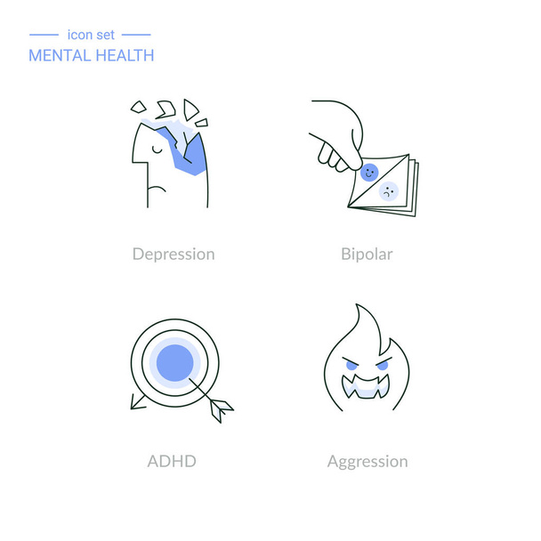 Soubor lineárních ikon duševního zdraví - Vektor, obrázek