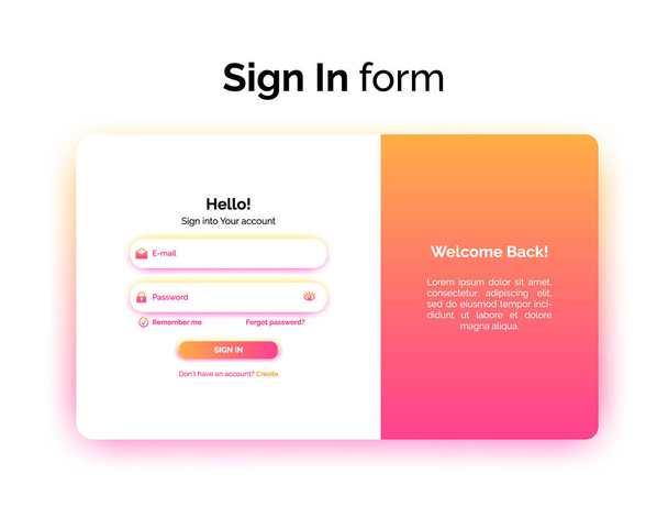 Sign In form, web design UI UX, interface de login com gradiente, ilustração vetorial
. - Vetor, Imagem