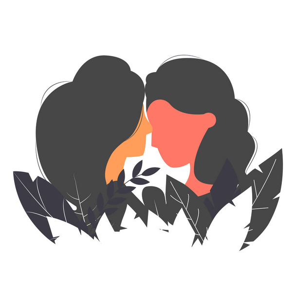 Dark silhouette of a loving couple of girls. - Vector, Image