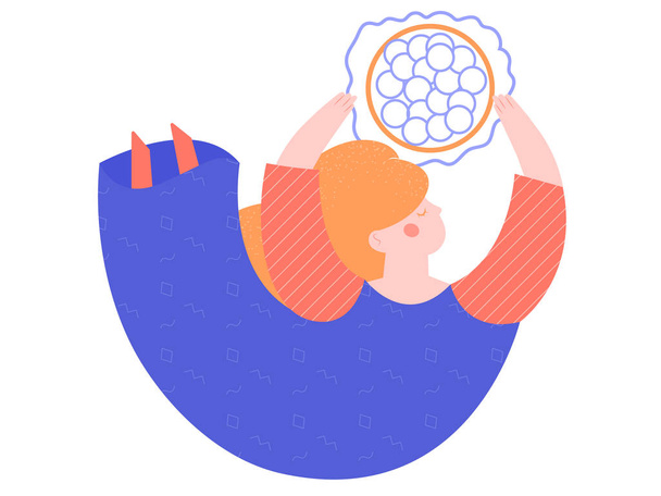 A woman holds an egg cell in her hands - Vector, Image