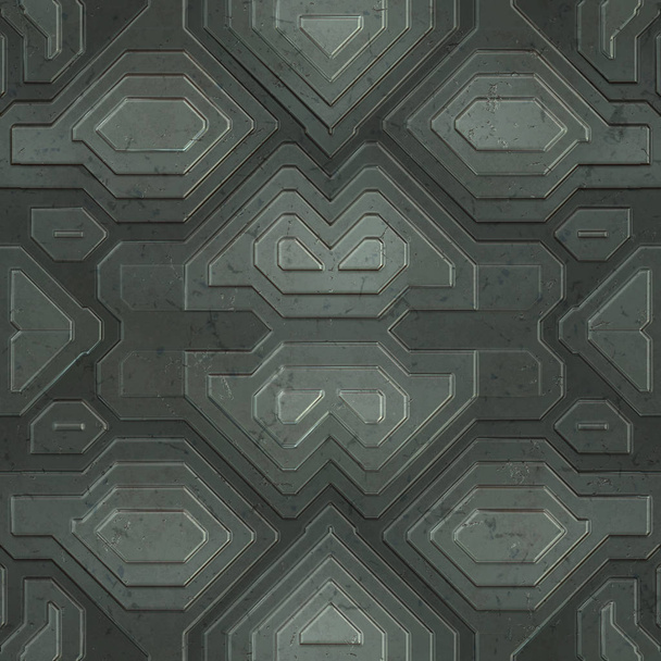 Seamless SciFi Panels. Futuristic texture. Spaceship hull geometric pattern. 3d illustration. Technology concept. - 写真・画像