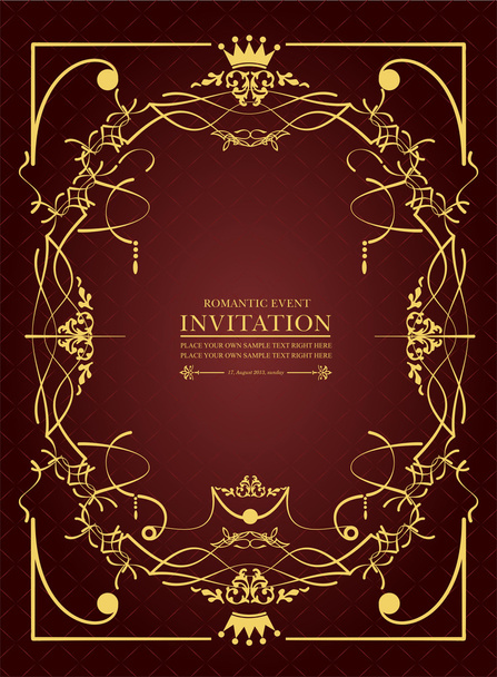 Gold ornament on brown background. Can be used as invitation car - Διάνυσμα, εικόνα