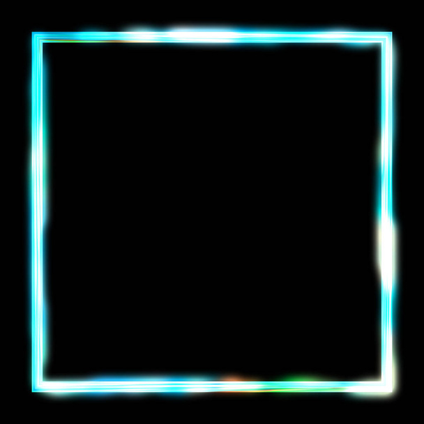 Фон светящейся рамки. Неоновый светящийся геометрический шаблон изолирован на черном фоне. Абстрактная 2D иллюстрация
. - Фото, изображение