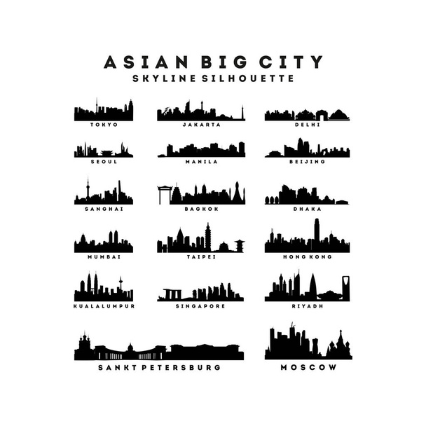 Collection of Asian Big City Skyline Silhouette Vector - Vector, Image