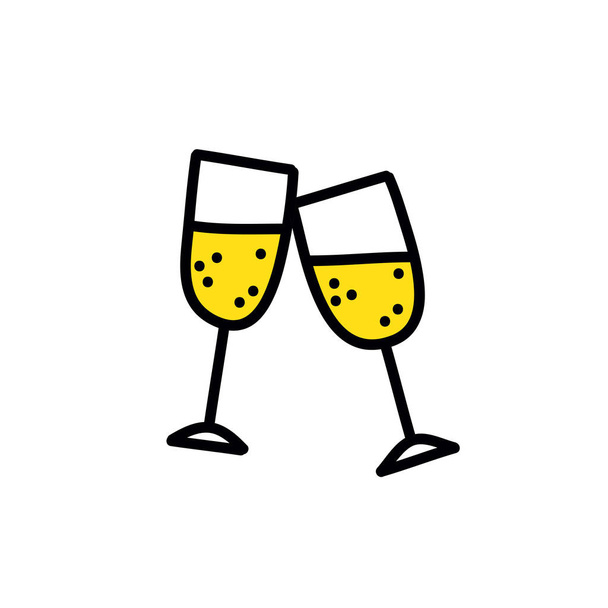 окуляри шампанського каракулі значок, Векторні ілюстрації
 - Вектор, зображення