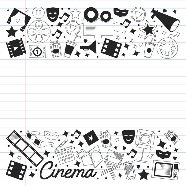 Vector pattern with cinema icons. Movie Theater, TV, popcorn, video clips, musical - Vector, afbeelding
