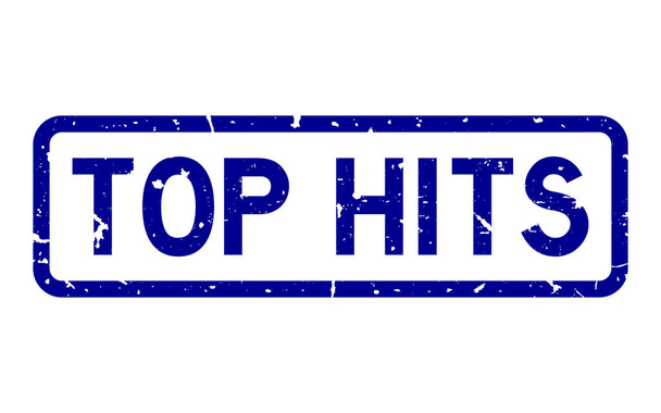 Grunge blauwe top hits woord vierkante rubber zegel stempel op witte achtergrond - Vector, afbeelding