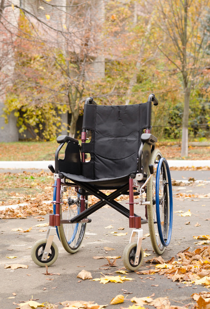 Uma cadeira de rodas ao ar livre no parque
 - Foto, Imagem