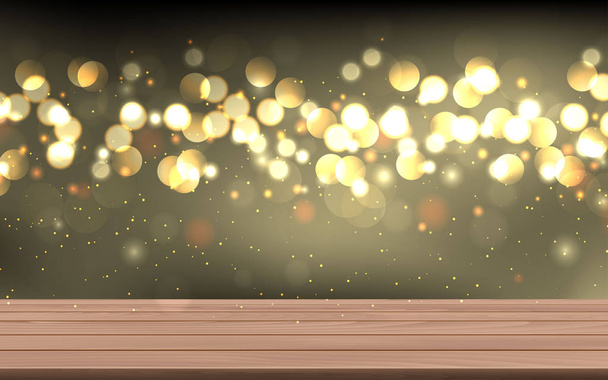  黄金の光の抽象的な背景を持つ木製のテーブル - ベクター画像