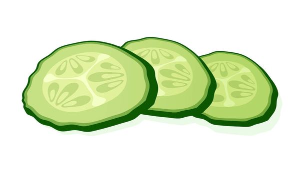 Fresh cucumber sliced slices isolated on white background. Green round piece of cucumber. Vector Illustration. - Vector, Image