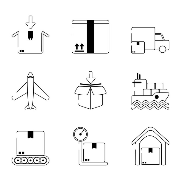 delivery cargo shipping distribution logistic icons set line style icon - Vector, afbeelding