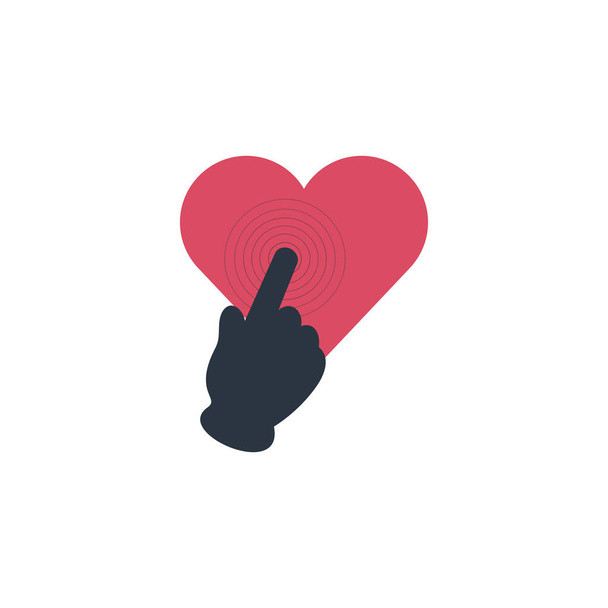 ikona lidského srdce s dotekem ruky, srdeční péče, ochrana srdce, zdravé srdce. Stock vektorové ilustrace izolované na bílém pozadí. - Vektor, obrázek