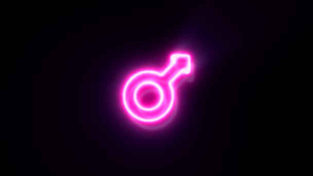 animowany różowy neon mężczyzna płci symbol na czarnym tle. - Materiał filmowy, wideo