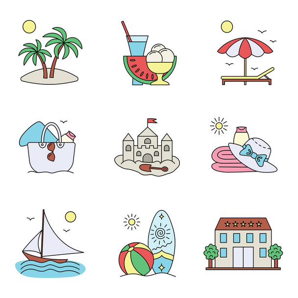 Icons of rest and the sea. - Vektor, kép
