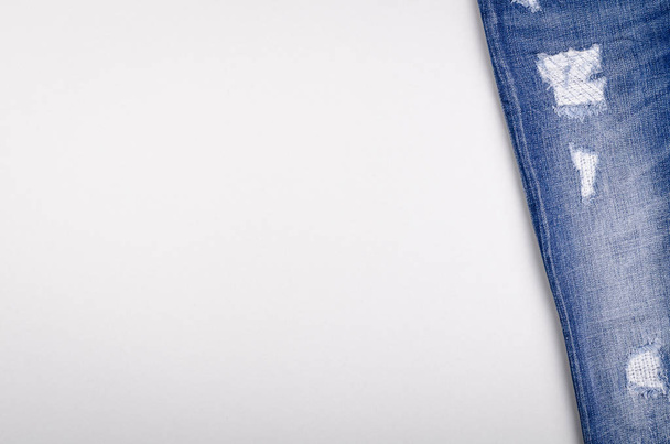Blue cotton jeans texture background with copy space. - Фото, изображение