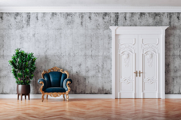 3d render of beautiful vintage interior with leather armchair and a plant - Photo, Image