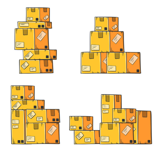 Yellow cargo package in cartoon style, vector image. - ベクター画像