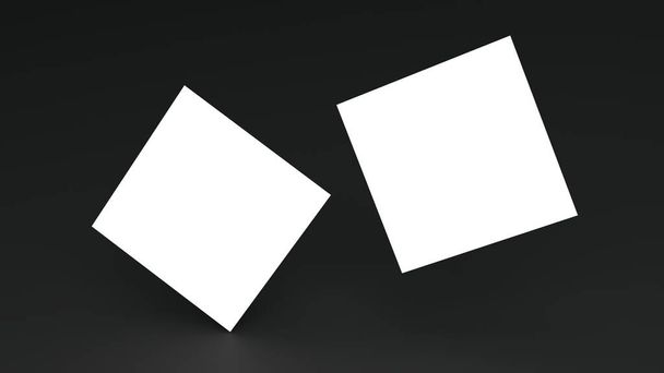 Biały kwadrat kształt wizytówki makieta układania na czarnym kolorze  - Zdjęcie, obraz