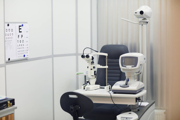 Horizontal background image of modern optometrist equipment in ophthalmology clinic, copy space - Photo, Image