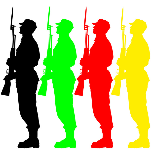 Silhouettensoldaten während einer Militärparade. Vektor illustratio - Vektor, Bild
