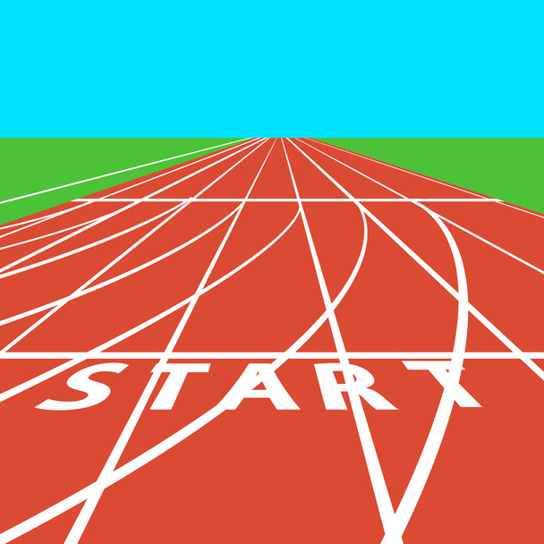 Cinta de correr roja en el estadio con líneas blancas. vector illustrat
 - Vector, imagen