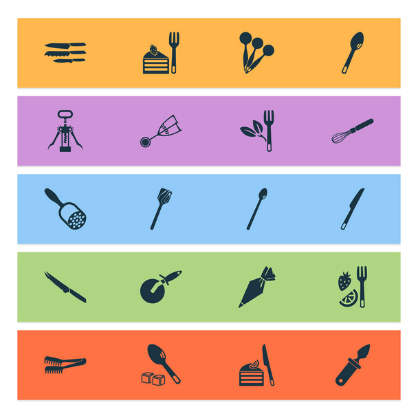 Utensil icons set with tomato knife, corkscrew, cutlery and other turner elements. Isolated vector illustration utensil icons. - Vector, Image
