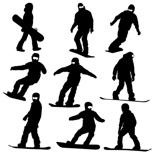nastavit snowboardisty siluety. vektorové ilustrace. - Vektor, obrázek