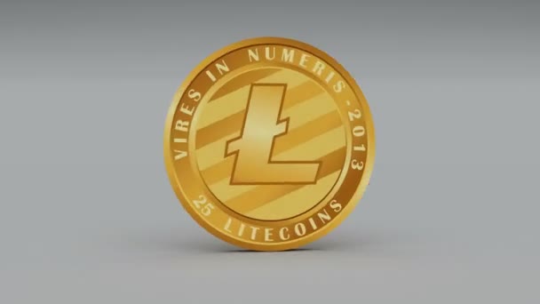 4 k Litecoin κέρμα λογότυπο νόμισμα Crypto Ltc 3d περιστροφή οικονομικών νομισματικών επιχειρηματικό. - Πλάνα, βίντεο