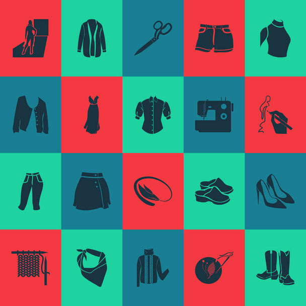 Fashion design icons set with knitting, turtleneck sweater, runway and other bracelet elements. Isolated illustration fashion design icons. - Photo, Image