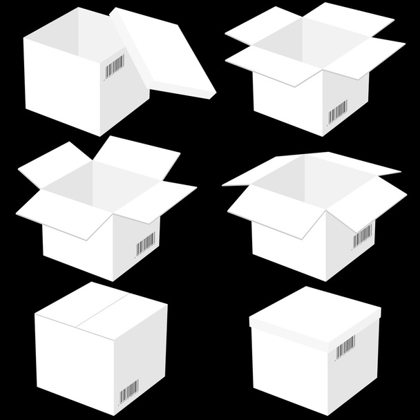 έξι κουτιά, που απομονώνονται σε μαύρο φόντο. εικονογράφηση φορέας. - Διάνυσμα, εικόνα