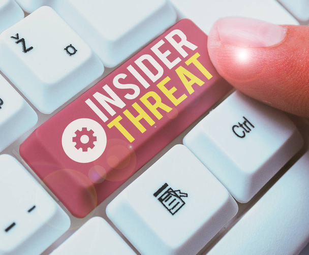 Writing note showing Insider Threat. Business photo showcasing security threat that originates from within the organization. - Photo, Image