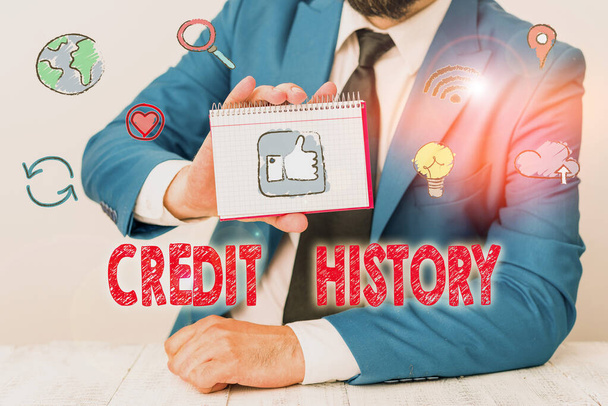 Conceptual hand writing showing Credit History. Business photo text record of a borrower s is responsible repayment of debts. - Photo, Image