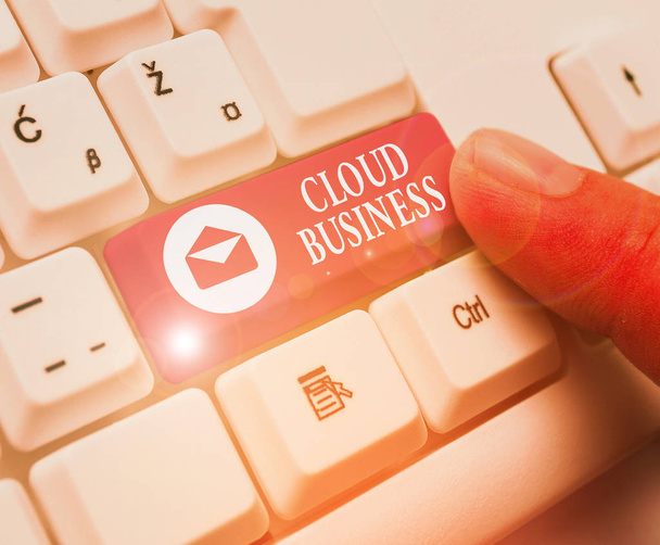 Escrita de mão conceitual mostrando Cloud Business. Computação de texto de foto de negócios que depende de recursos de computação compartilhada
. - Foto, Imagem