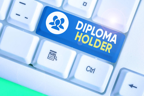 Text sign showing Diploma Holder. Conceptual photo a demonstrating successfully completed a particular course of study. - Photo, Image