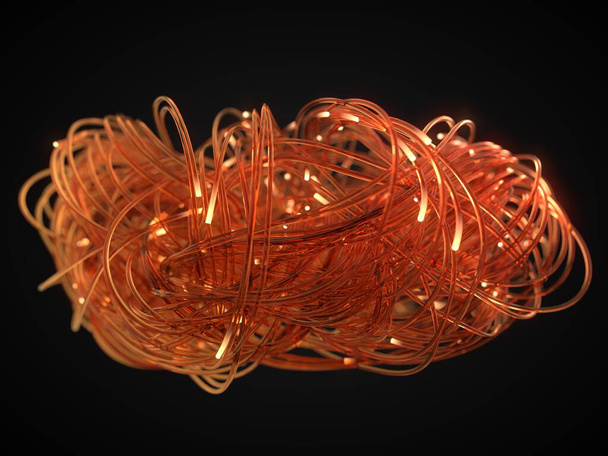 cordes de fibre optique enchevêtrées avec des extrémités lumineuses, illustration 3D
 - Photo, image