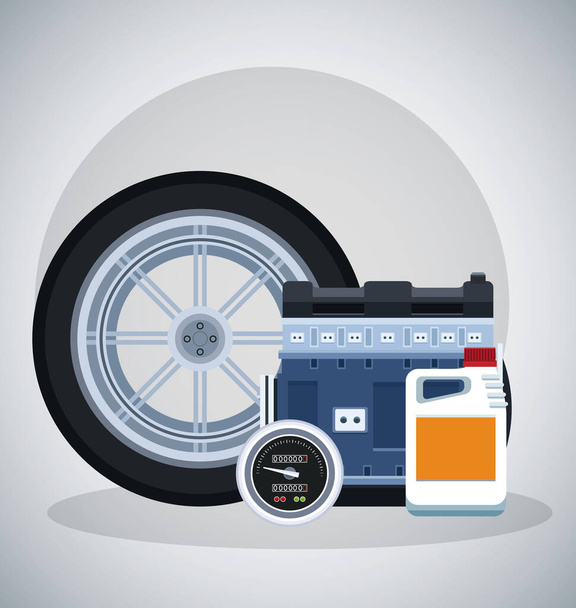 pneumatika s motorem a rychloměrem, barevný design - Vektor, obrázek